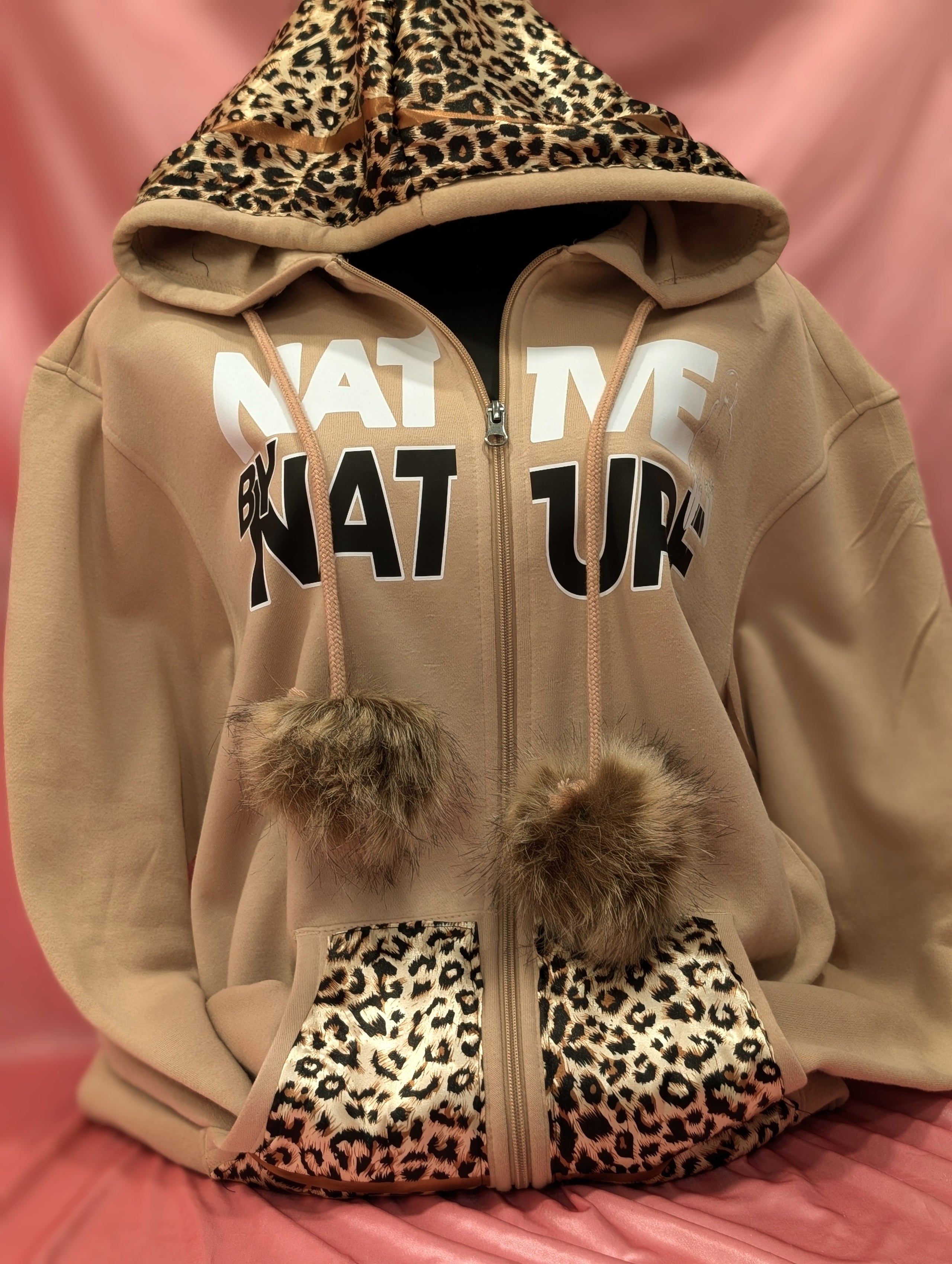 sandy Beige Cheetah print Zip Up hoodie