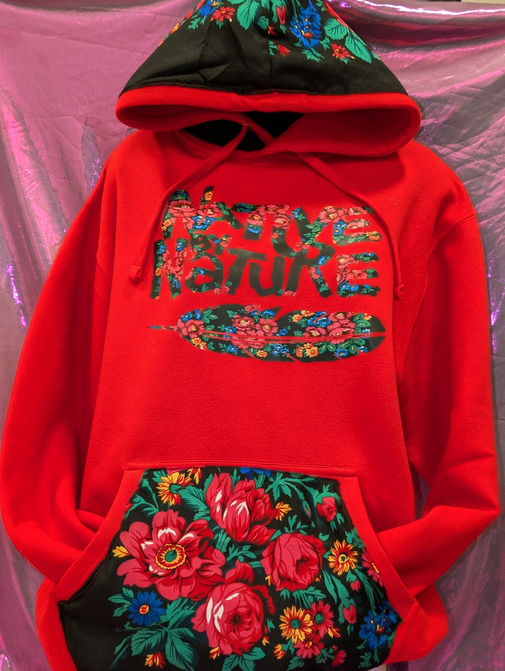 White with black kookum scarf hoodie with artificial soft faux fur