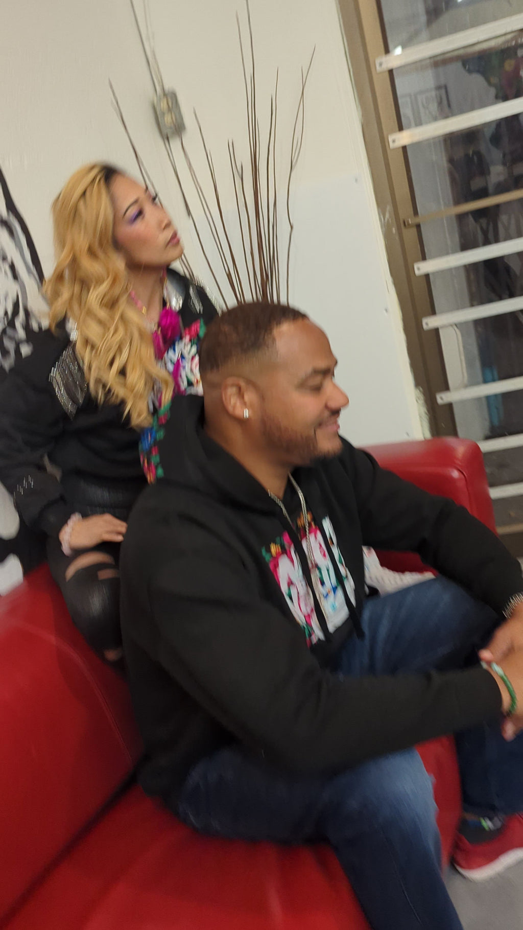 Black kookum scarf hoodie (hoodie sewn on the outside)